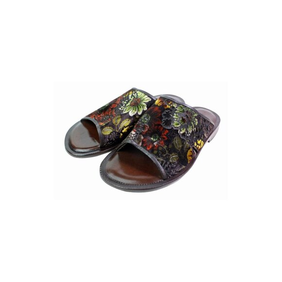 Floral Brown Italian Mens Leather Sandals Shoes main image 7